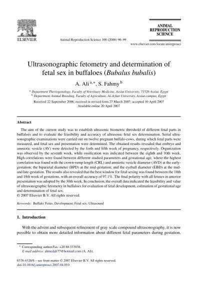 Ultrasonographic Fetometry And Determination Of Fetal Sex In