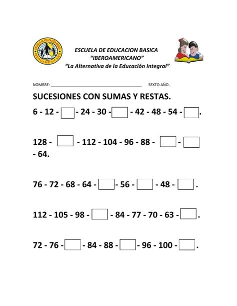 Sucesiones De Sumas Y Restas Worksheet Sucesiones Sucesiones