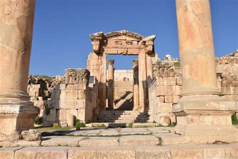 Entrance To Cathedral At Jerash Archaeological Park Stock Photo Image