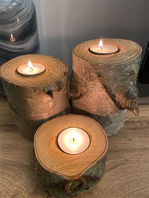 Tree Branch Candle Holders Set Of Wooden Tealight Holders Etsy