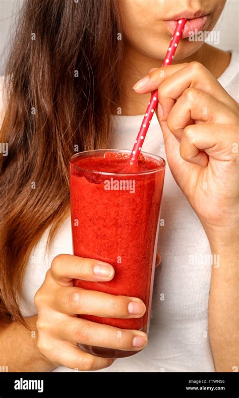 Woman Drinking Strawberry Shake Hi Res Stock Photography And Images Alamy