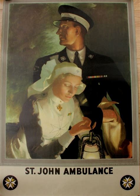 Original St John Ambulance Lithograph Officer And Nurse Poster Anna