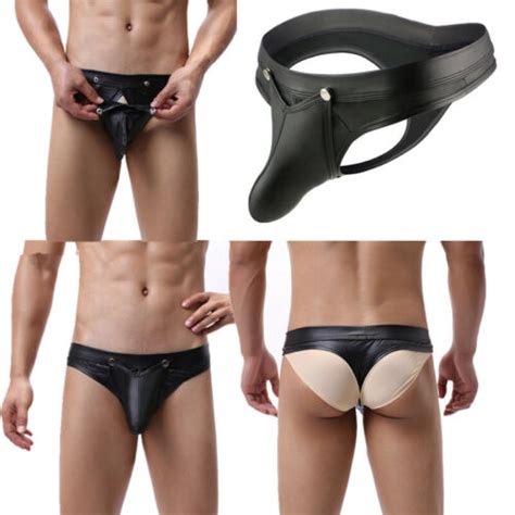 Men S Pu Leather Thongs Jockstrap Bikini G String Trunks Boxer Briefs