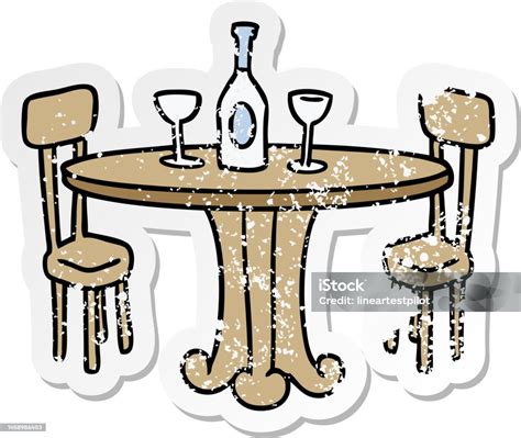 Hand Drawn Distressed Sticker Cartoon Doodle Dinner Table And Drinks Stock Illustration ...