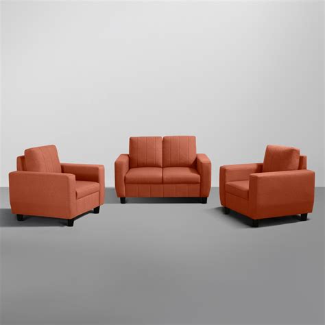 Buy Sofa Bae - 2, 1, & 1 Seater Orange Color Sofa Set Online In India ...