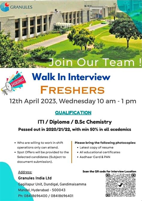 Granules India Ltd Walk In Drive For Freshers On Th Apr