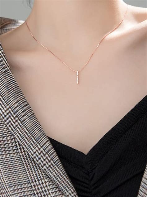 Sterling Silver Rhinestone Geometric Minimalist Necklace