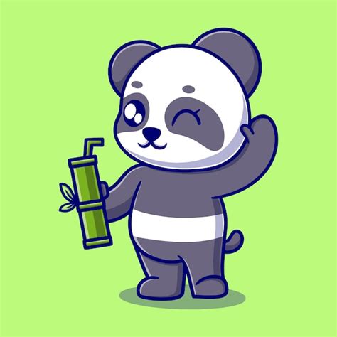 Premium Vector Cute Panda Holding Bamboo Cartoon Icon Illustration