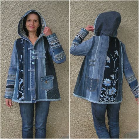 Hooded Jacket Upcycled Clothing By EcoClo Denim Collection Etsy