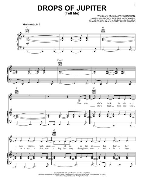 Drops Of Jupiter Tell Me By Train Sheet Music For Piano Vocal And Guitar Chords Right Hand