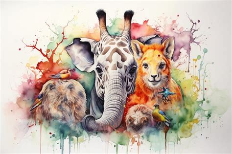 Premium AI Image | watercolor painting of animals