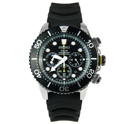 SEIKO SSC021 SSC021P SOLAR Black Chronograph Divers Rubber Mens Watch