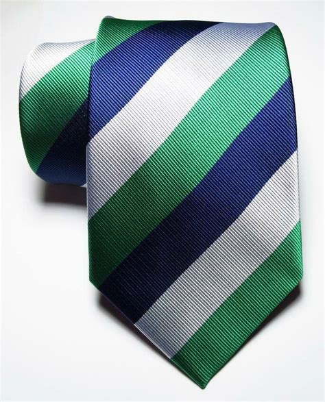 New Classic Striped Blue Green White Jacquard Woven Silk Men S Tie