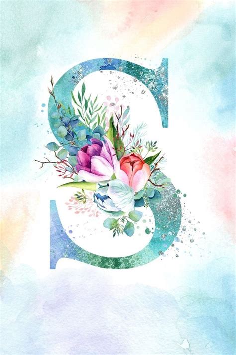 The Letter G Is Decorated With Flowers And Leaves On A Blue Pink