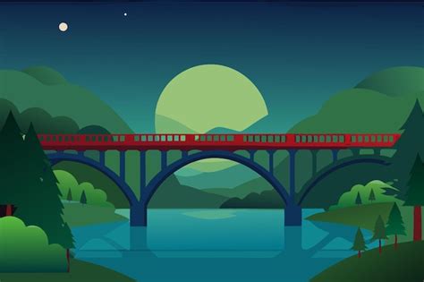 Una Ilustraci N De Dibujos Animados De Un Tren Que Atraviesa Un Puente