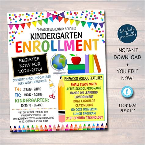 Editable School Enrollment Registration Flyer Template — Tidylady