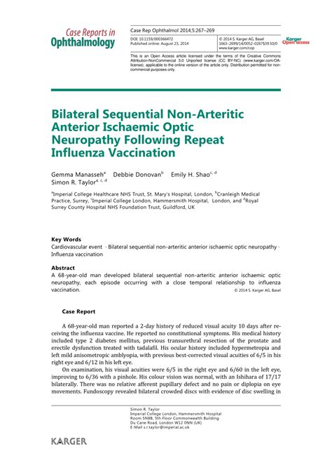 Pdf Bilateral Sequential Non Arteritic Anterior Ischaemic Optic