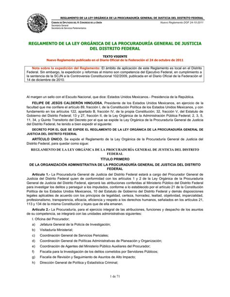 REGLAMENTO DE LA LEY ORGÁNICA DE LA PROCURADURÍA GENERAL DE DEL