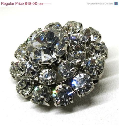 Silver Tone Rhinestone Brooch Vintage Silver Tone Clear Etsy