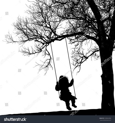 Realistic Silhouette Girl Swinging On Swing Vector De Stock Libre De