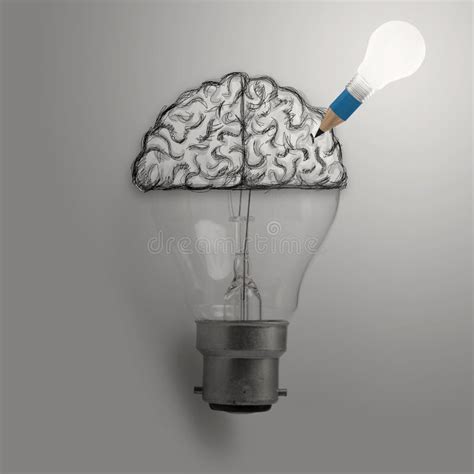 Light Bulb With Hand Drawn Brain As Creative Idea Stock Photo Image