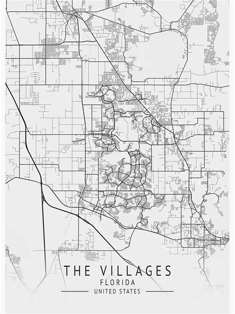 The Villages Florida US Gray City Map Poster By Ctmapprint