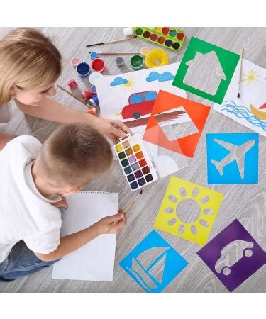 24 Piece Primary Style Kids Stencils Set - Large Washable Geometric and ...