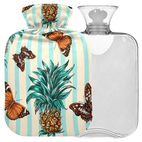 Naanle Streak Butterfly Pineapple Water Bottle L Transparent Hot Water Bottle With Cover For