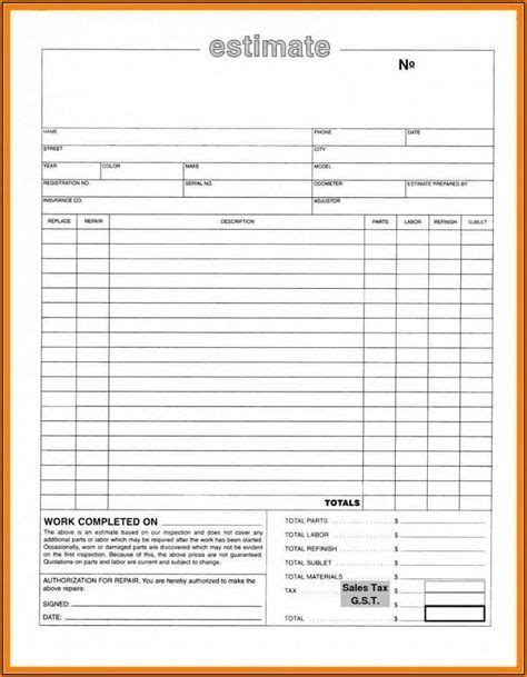 Editable Printable Auto Body Repair Estimate Forms Template Collision Estimate Template Sample