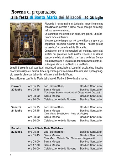 Novena Di Preparazione Alla Festa Di Santa Maria Dei Miracoli