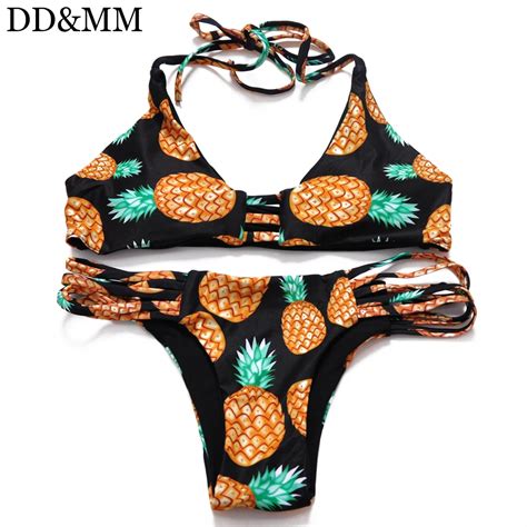 DD MM Brazilian Bikini Retro String Bandage Halter Swimsuits String