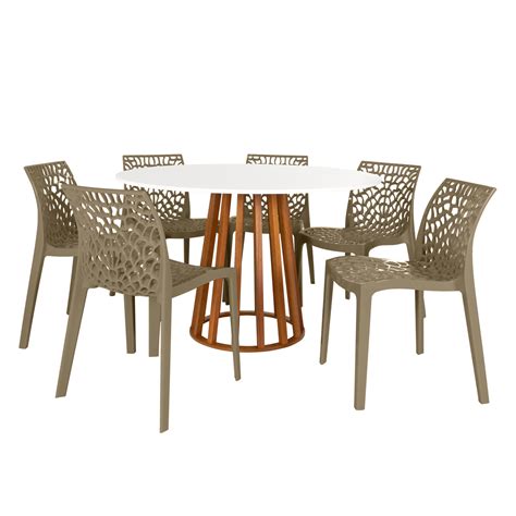 Conjunto Mesa De Jantar Redonda Talia Amadeirada Branca Cm Cadeiras Gruvyer Nude
