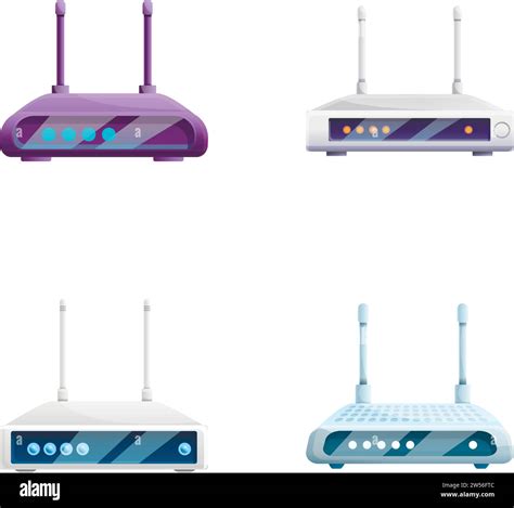 Internet Router Icons Set Cartoon Vector Wireless Wi Fi Router Modern