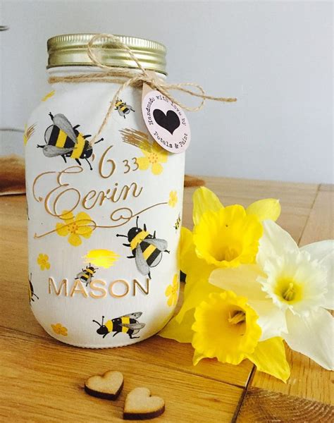 Handmade Honey Bee Mason Jar Etsy In 2020 Mason Jar Crafts Diy