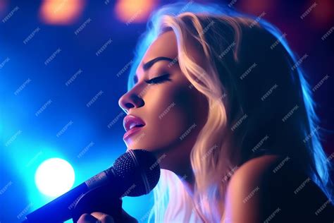 Premium Ai Image A Woman Singing Into A Microphone