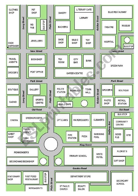 My Town - a map of an imaginary town - ESL worksheet by Akari