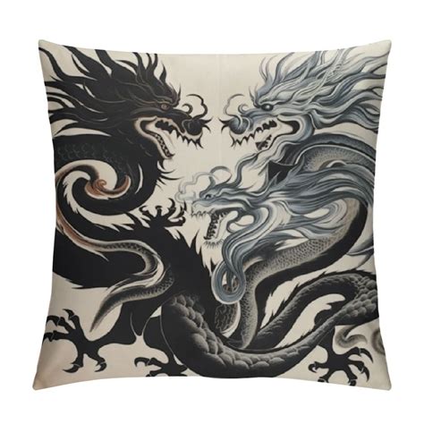 Onetech Throw Pillows Cover Chinese Silhouette Phoenix Bird Dragon