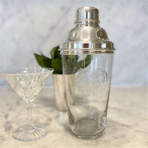 Superb Large Cockerel Etched Glass And Silver Plated Cocktail Shaker In