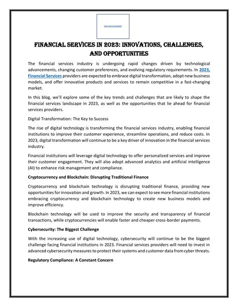 Ppt Financial Services In Innovations Challenges And