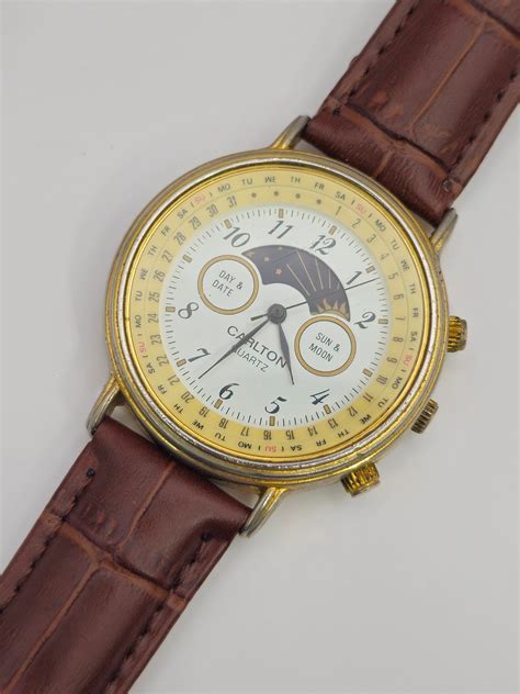 Vintage Carlton Moonphase Lunar Perpetual Calendar Moon Phase Watch