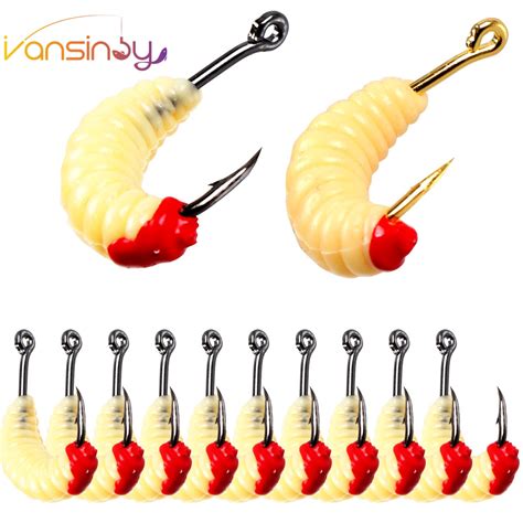 Pcs Fishing Maggot Soft Baits Cm G With Hook Soft Plastic Worms