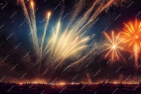 Premium Photo Exploding Festival Firework Festive Show In Night Sky Flashes Of Celebratory