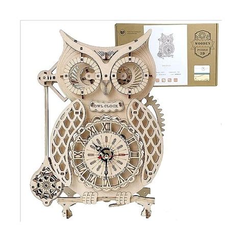 ACROPAQ Horloge Hibou Puzzle En Bois 3D Kit Maquette Bois 3D