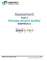 BSBPMG513 TASK2 MANAGE PROJECT QUALITY 06 03 2021 Pdf Assessment Task