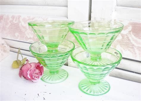 Depression Glass Green Dessert Bowls Dessert Cups Set Of 4