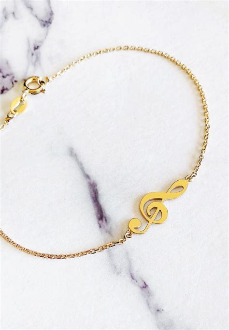 14K Gold Music Note Bracelet Treble Clef Charm Bracelet Etsy