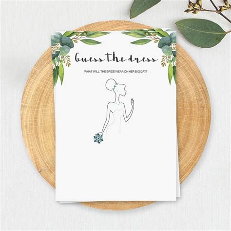 Guess The Dress Printable Bridal Shower Game Greenery Bridal Etsy