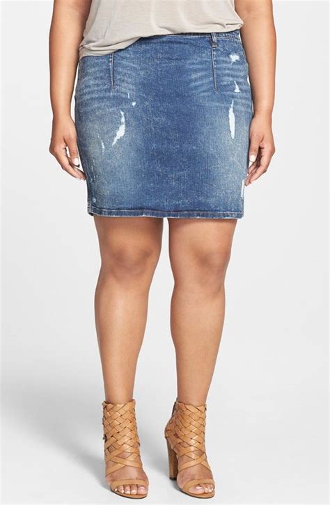 JUNAROSE Destroyed Stretch Denim Skirt Plus Size Stretch Denim