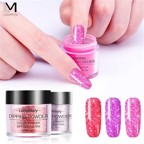 LadyMisty 10g Dipping Powder Holographic Dip Nail Powders Natural Dry