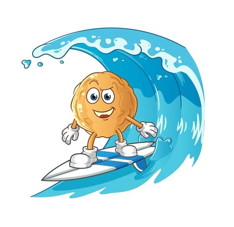 Premium Vector The Meatball Surfing Character Cartoon Mascot Vector